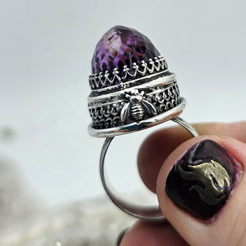 Faceted Amethyst & Sterling Cage Ring