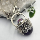 Faceted Amethyst & Glass Sterling Cage Necklace