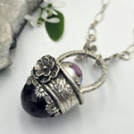 Faceted Amethyst & Glass Sterling Cage Necklace