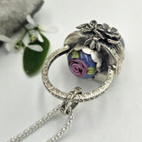 Faceted Amethyst & Roses Sterling Cage Necklace