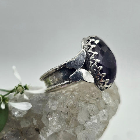 Faceted Amethyst & Butterfly Sterling Ring