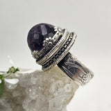 Faceted Amethyst & Floral Sterling Cage Ring