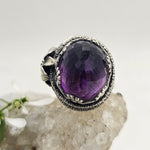 Faceted Amethyst & Floral Sterling Cage Ring