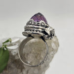 Faceted Amethyst & Floral Sterling Cage Ring