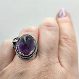 Faceted Amethyst & Floral Sterling Cage Ring