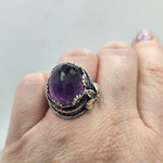 Faceted Amethyst & Floral Sterling Cage Ring