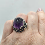 Faceted Amethyst & Floral Sterling Cage Ring