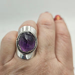 Faceted Amethyst & Bees Sterling Saddle Ring