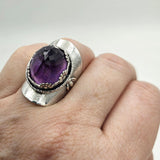 Faceted Amethyst & Bees Sterling Saddle Ring