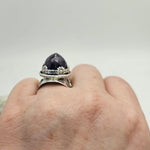 Faceted Amethyst & Bees Sterling Saddle Ring