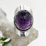 Faceted Amethyst & Bees Sterling Saddle Ring