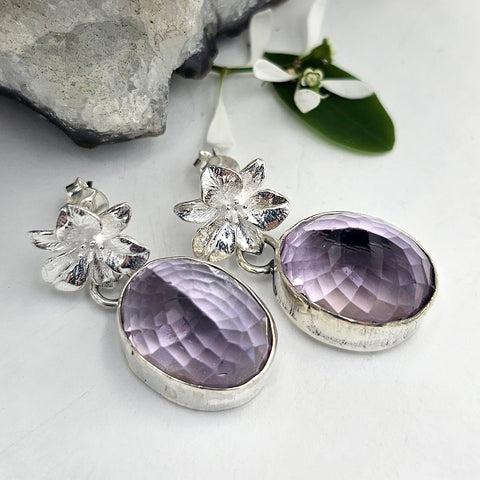 Lavender Amethyst Floral Sterling Earrings