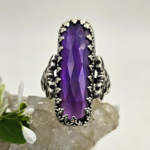 Faceted Amethyst Gothic Sterling Ring