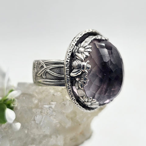 Faceted Amethyst Daisy Sterling Ring