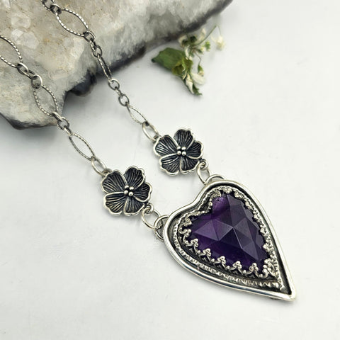 Carved Amethyst Heart Sterling Necklace